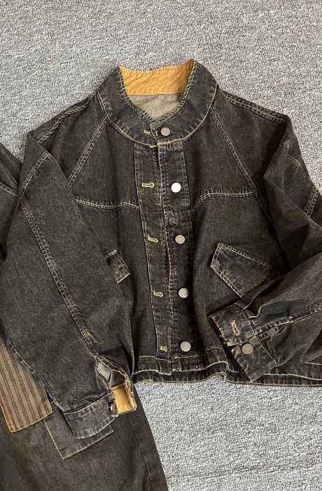 耐磨女口袋做旧常规款短款短外套春季时尚牛仔外套