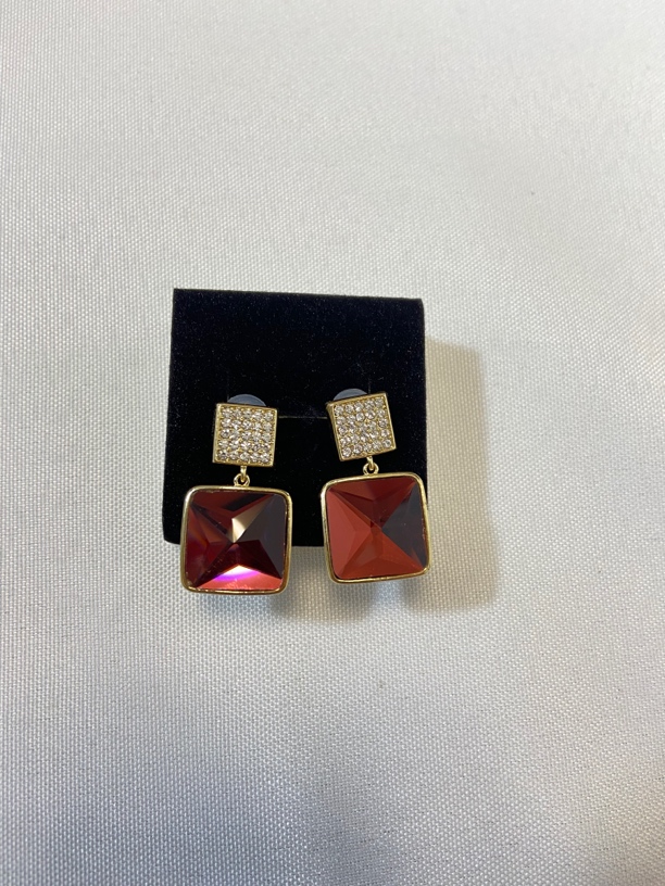 非金属仿水晶耳饰 气质小众简约时尚百搭款红色耳钉