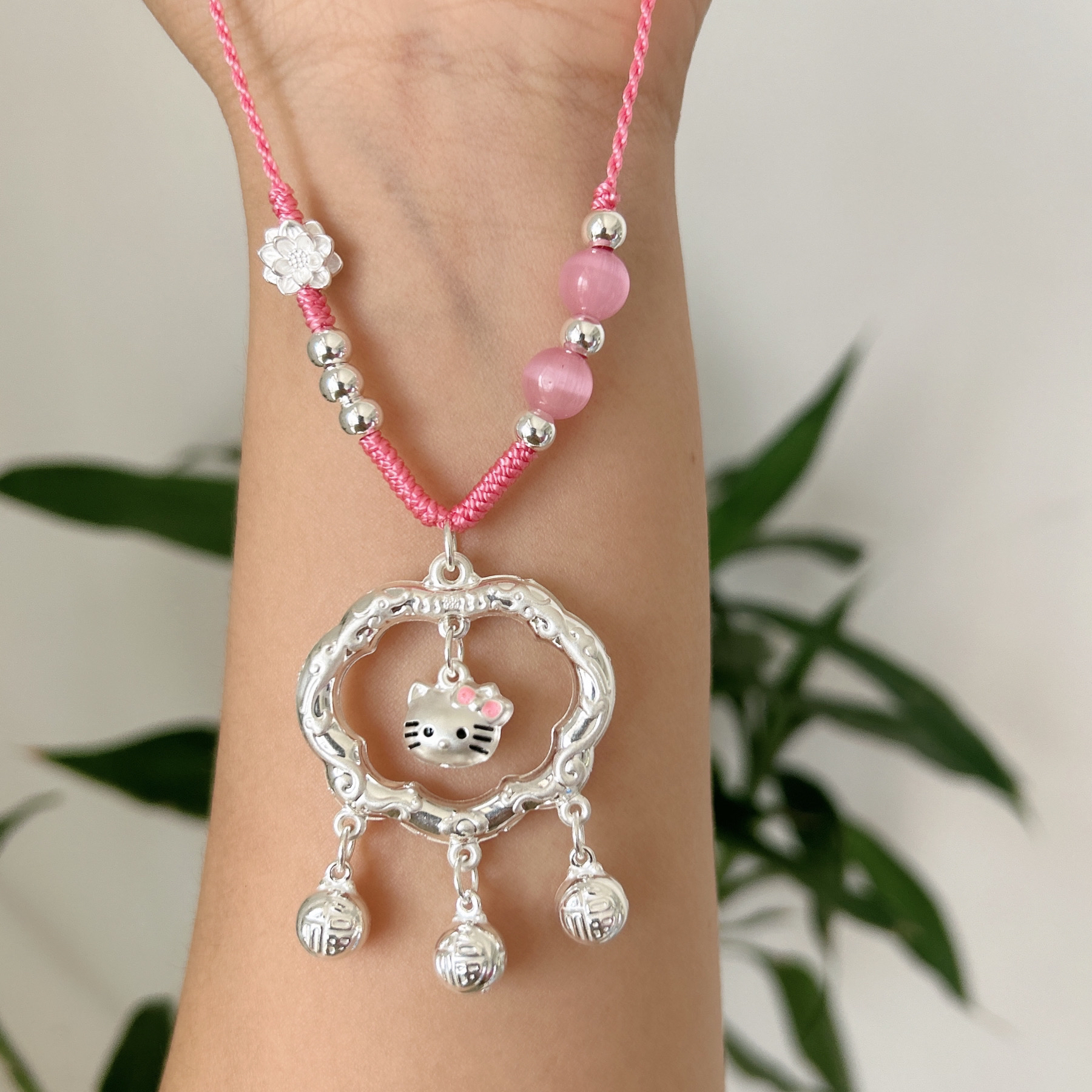 吊坠足银 足银999祥云锁hellokitty凯蒂猫纯银项链编绳礼物送女友