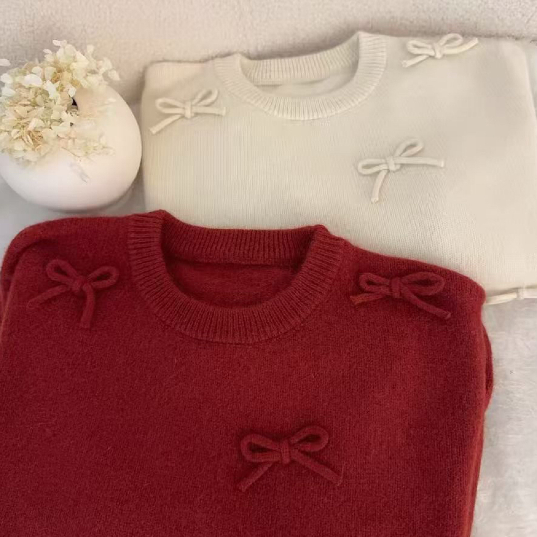 冬季红色立体蝴蝶结针织毛衣半身裙女小个子洋气减