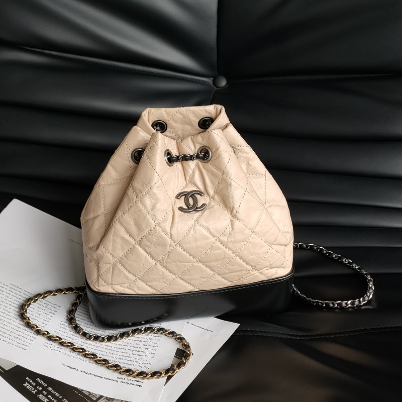 95新 Chanel/香奈儿 Azul-奶茶色牛皮流浪小号双肩包/53934