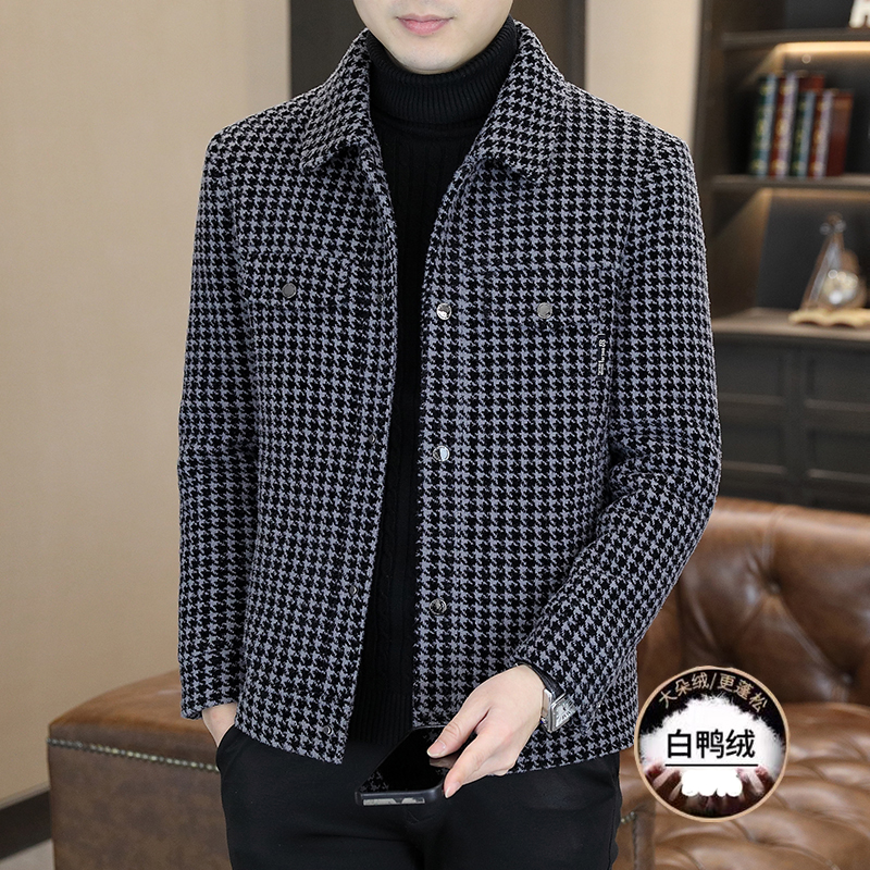 男士冬季羽绒服保暖时尚休闲千鸟格夹克羽绒服外套商场专柜男款衣