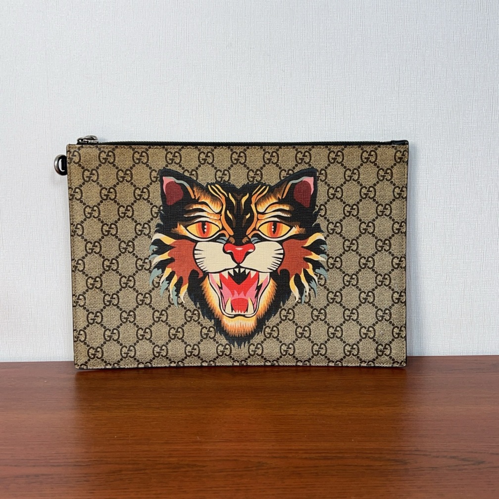 95新 GUCCI/古驰 古驰老花虎头手拿包cj7140