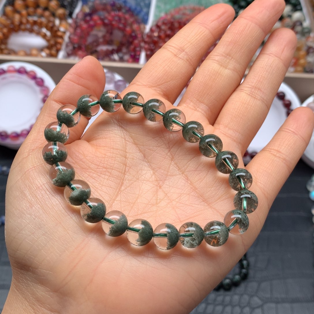 水晶手链未镶嵌巴西绿幽灵聚宝盆8.8