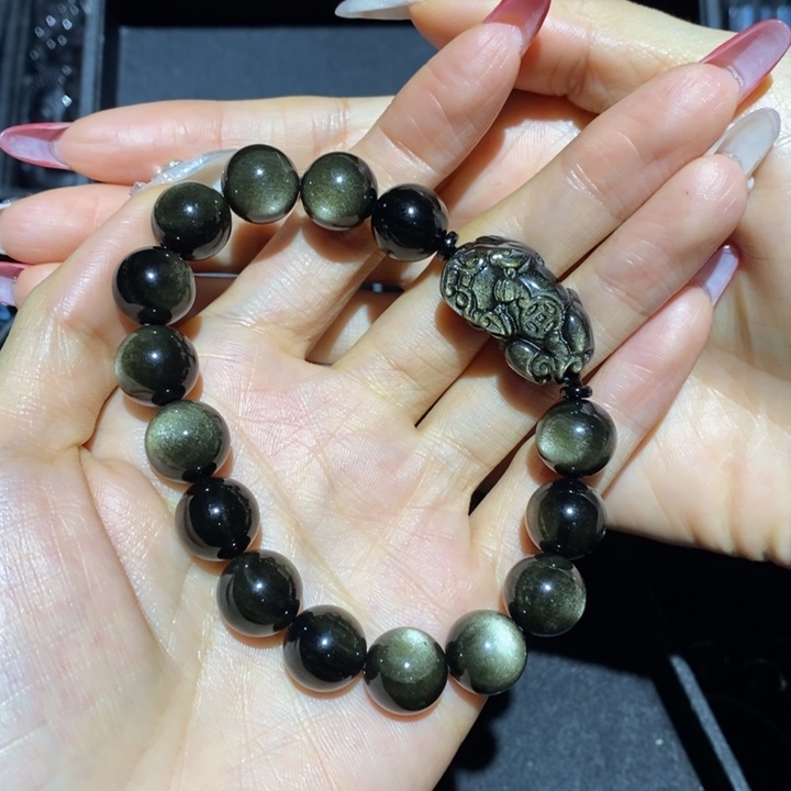 黑曜岩手链未镶嵌悦*