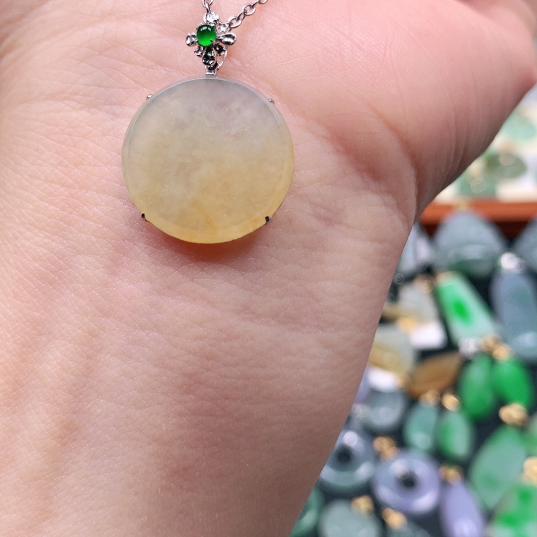 翡翠18K金镶嵌吊坠(不含链)