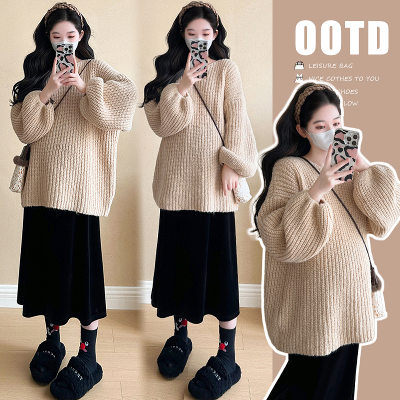 橙子家-2025现货 秋冬慵懒风金丝绒半身裙孕妇装