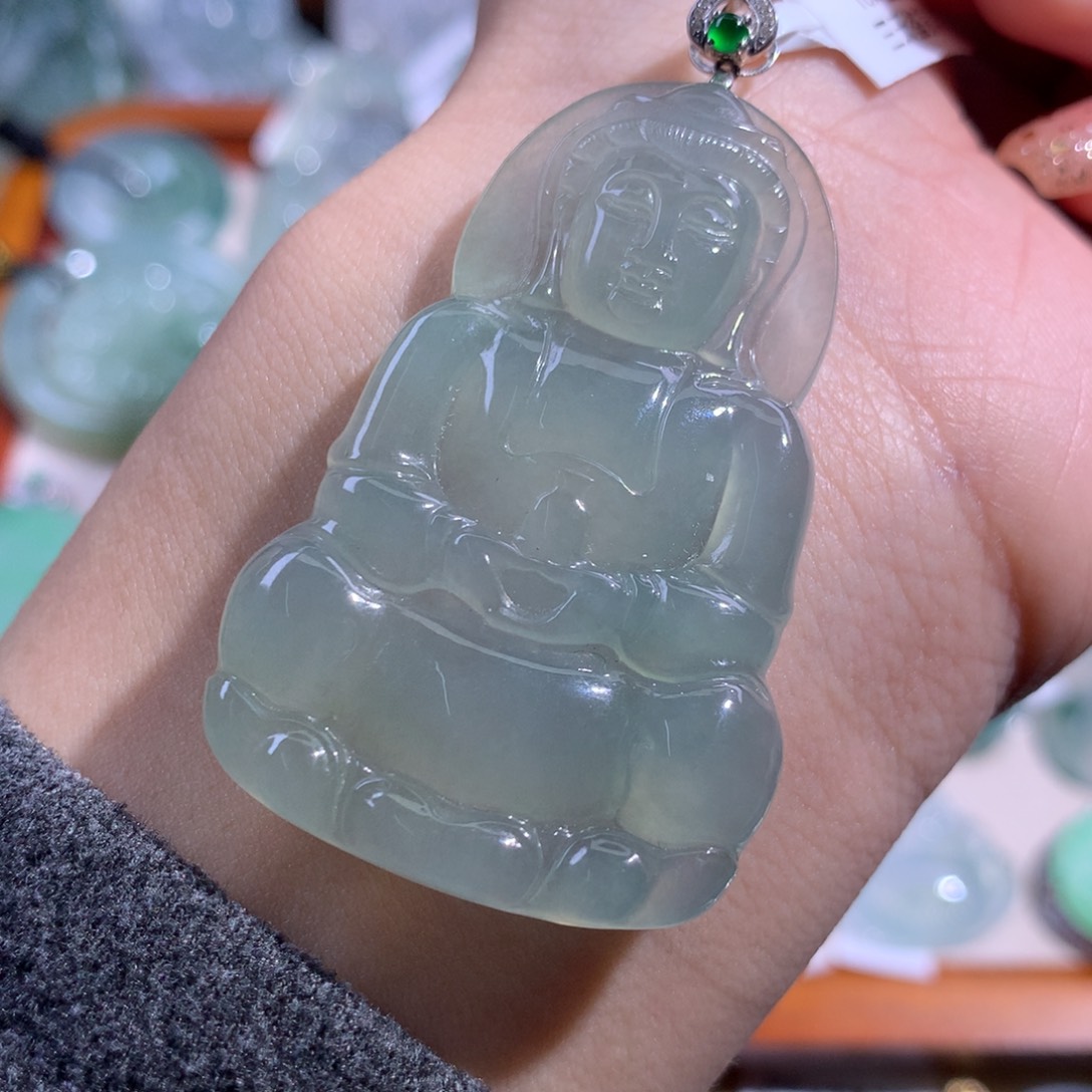 翡翠吊坠(不含链)18K金镶嵌冰观音