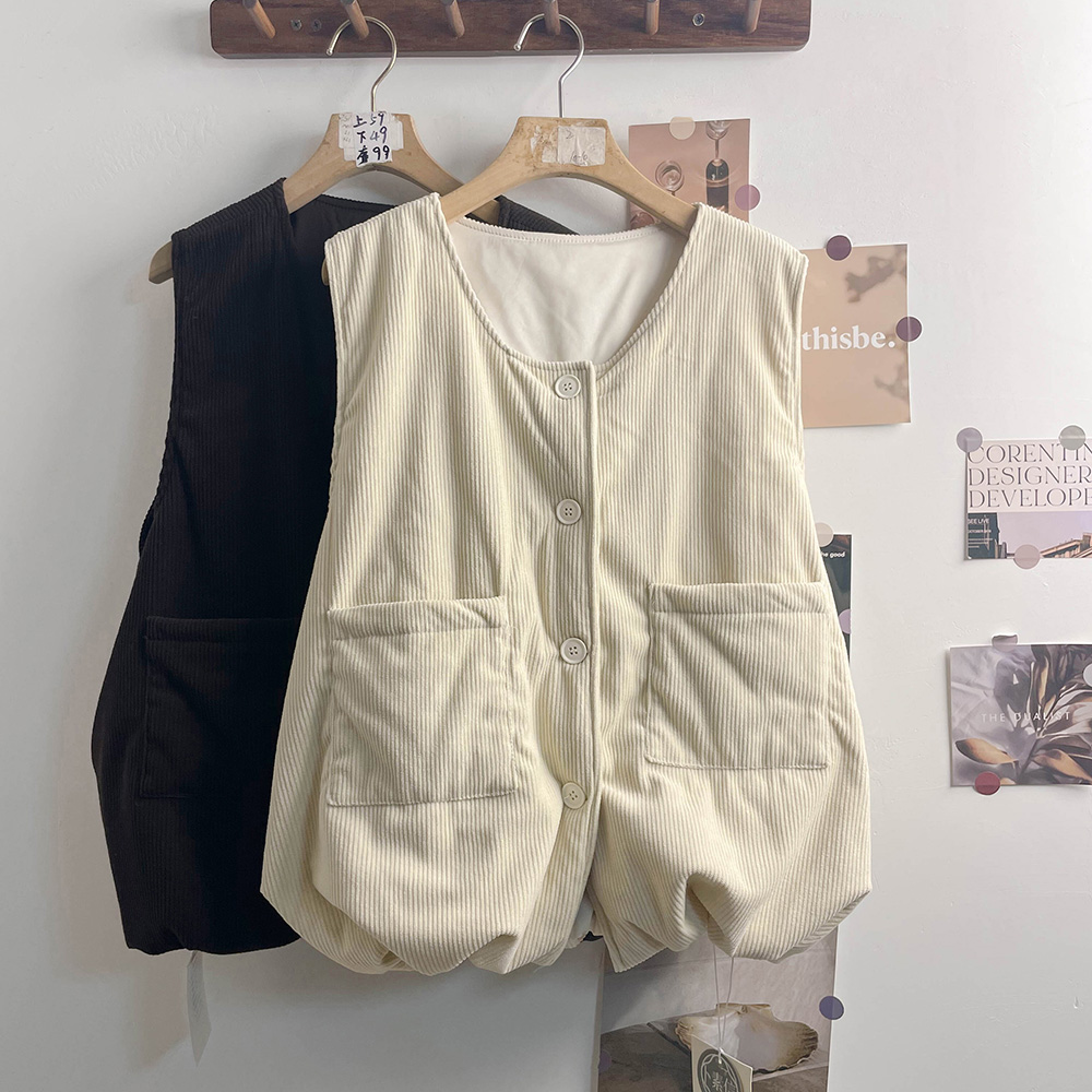 2025新款时尚马甲女日系文艺范百搭保暖夹棉灯芯绒休闲外套S2366