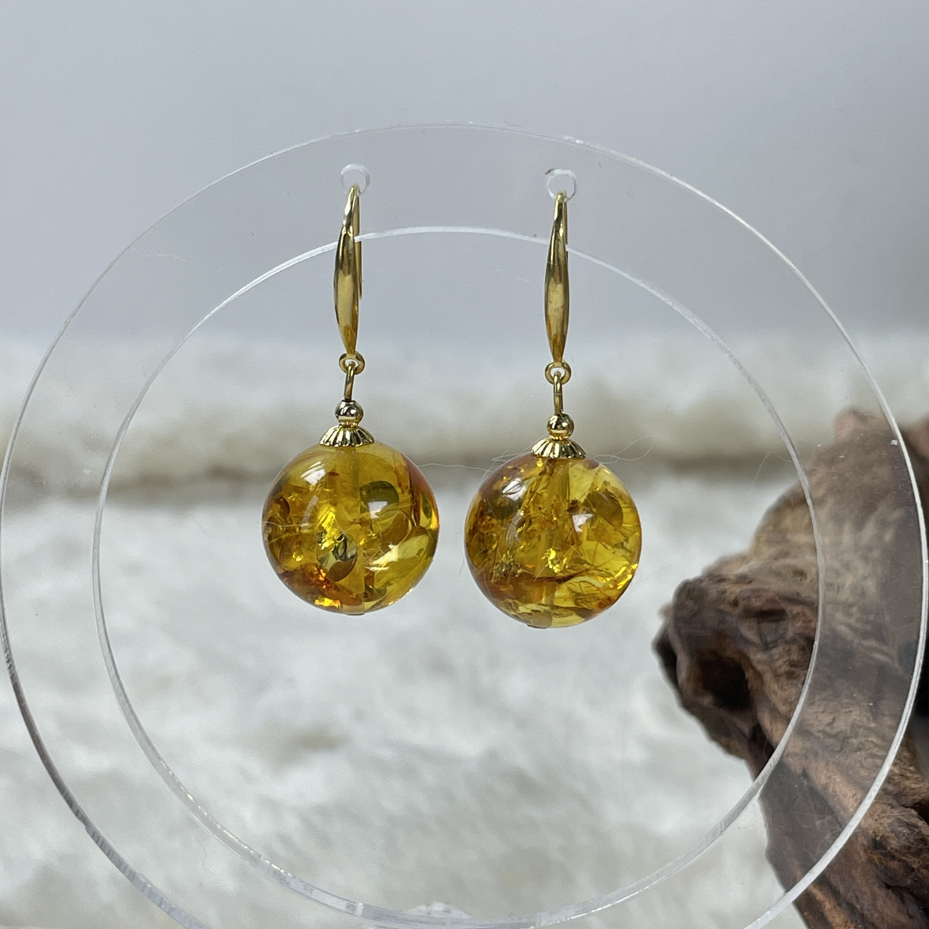 芷桦珠宝-天然俄罗斯花珀14+mm耳环耳钩一花一世界百搭时尚休闲