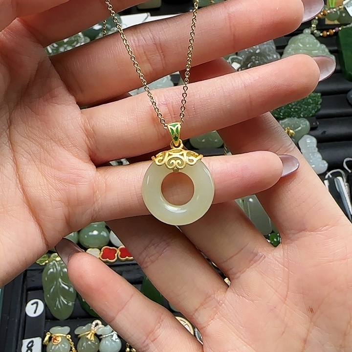 颈饰银S925镶嵌和田玉送链子送绳