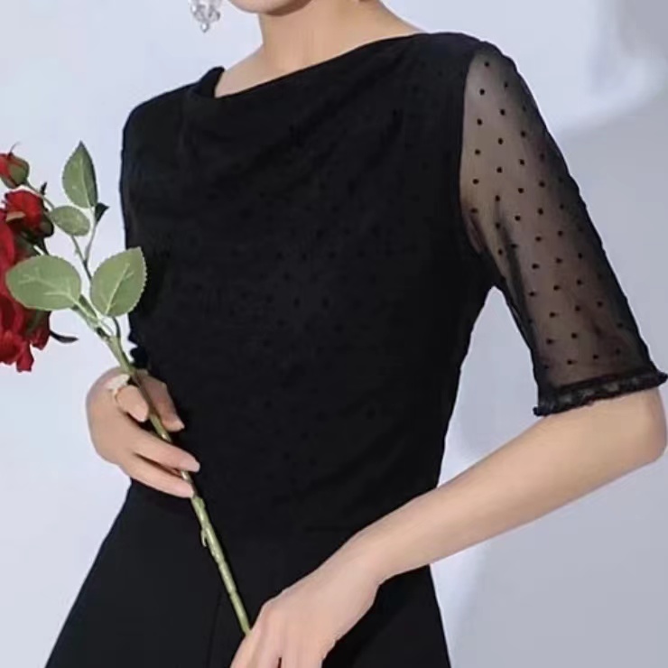 GIRDEAR/哥弟夏季修身女士深色打底短款欧莎短袖纱衣t恤女1300779