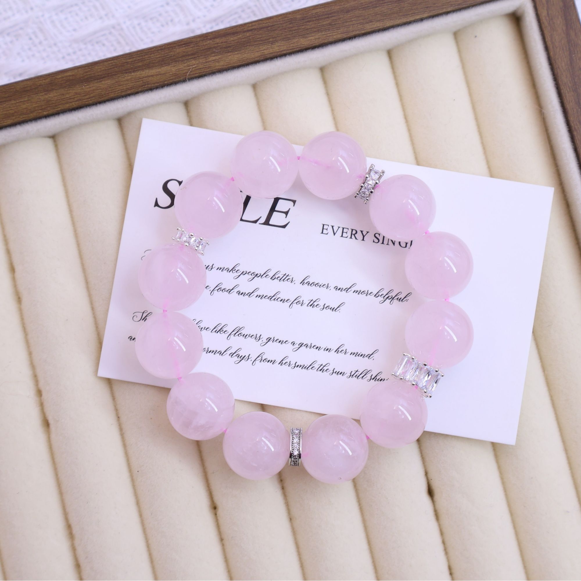 【桃桃奶芙】15mm百搭粉水晶手串原创少女系列糖果色