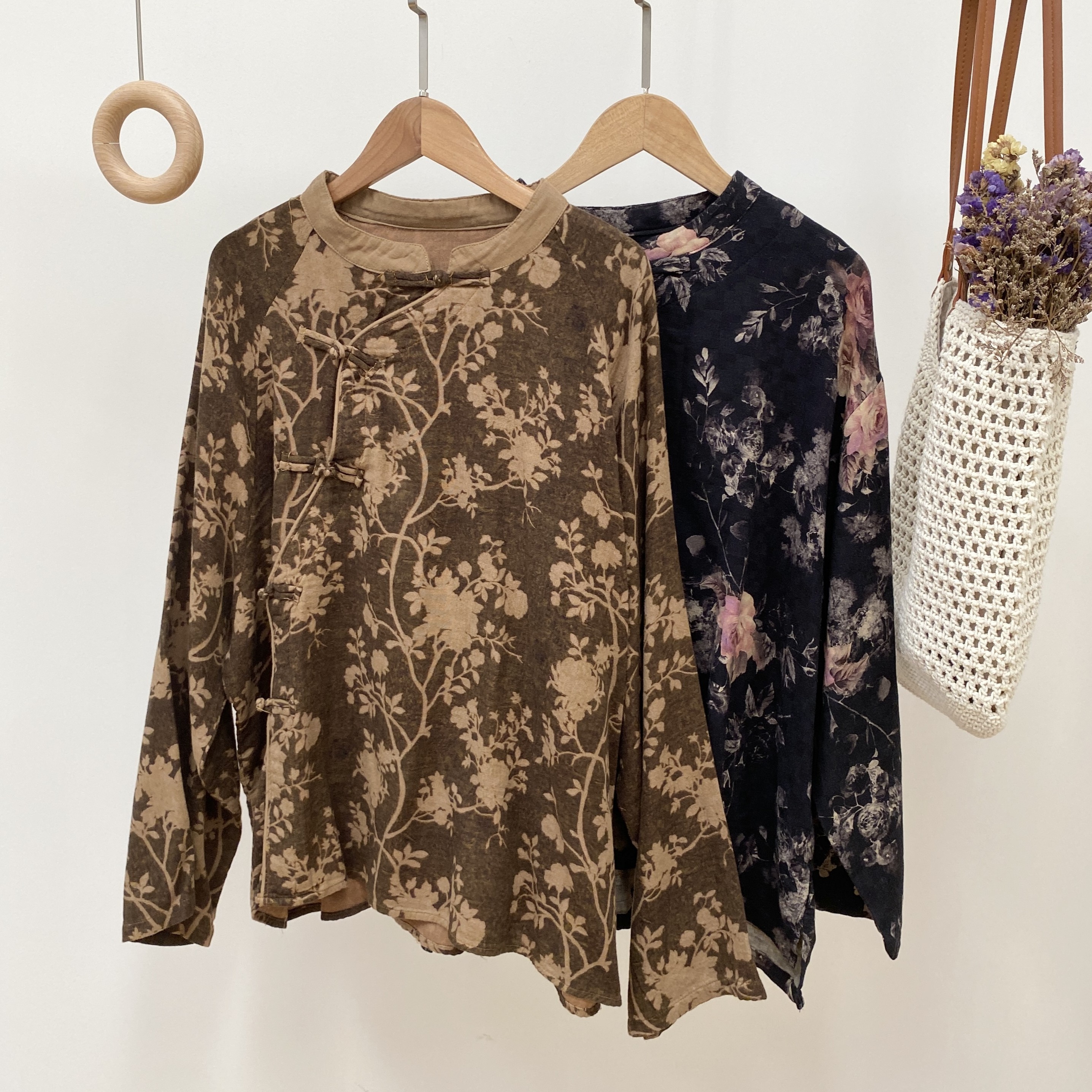 【新中式立领盘扣印花套头衬衫】4803