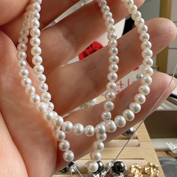 未镶嵌淡水珍珠近圆珠光好极光有正常纹加耳钉