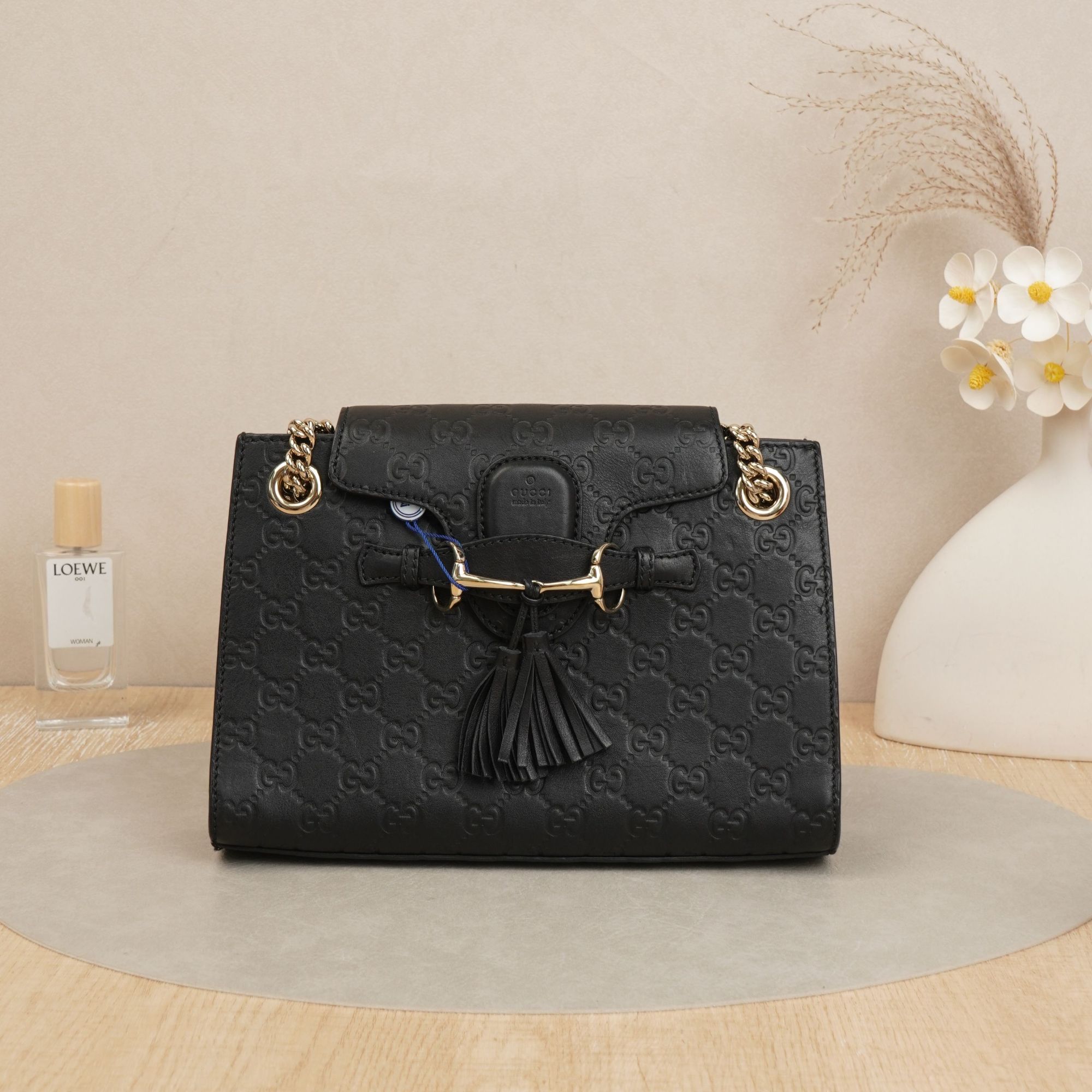 95新 GUCCI/古驰 古驰emily链条包小号黑色牛皮/尘袋/DS040129