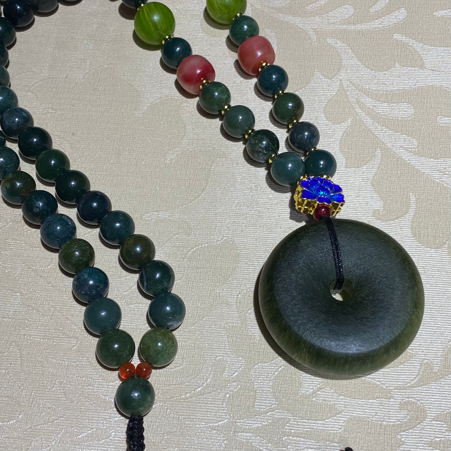 非金属珐琅吊坠 K6428  民族风百搭雕刻绿色圆吊坠