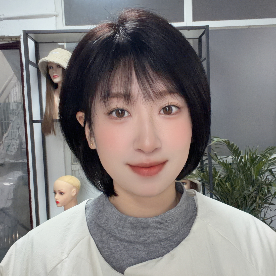 77女士假发波波头全手织双递针真实头皮减龄真短发自然透气舒适