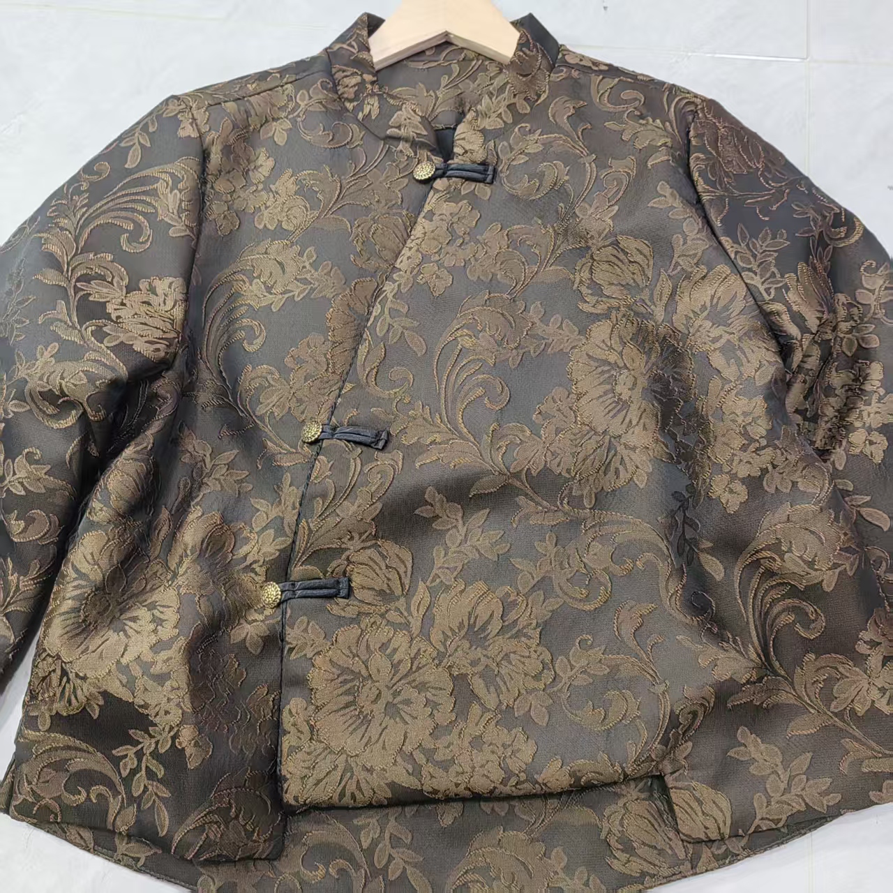 短款棉服斜襟上衣开衫直襟厚款复古长袖冬季