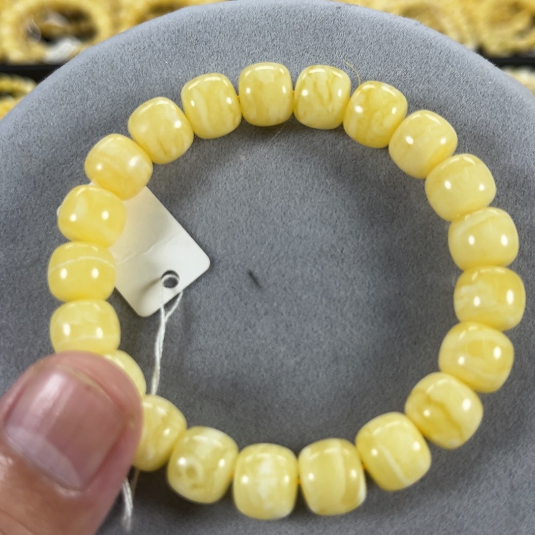 蜜蜡手串未镶嵌纯天然俄料奶白金丝纹虎皮