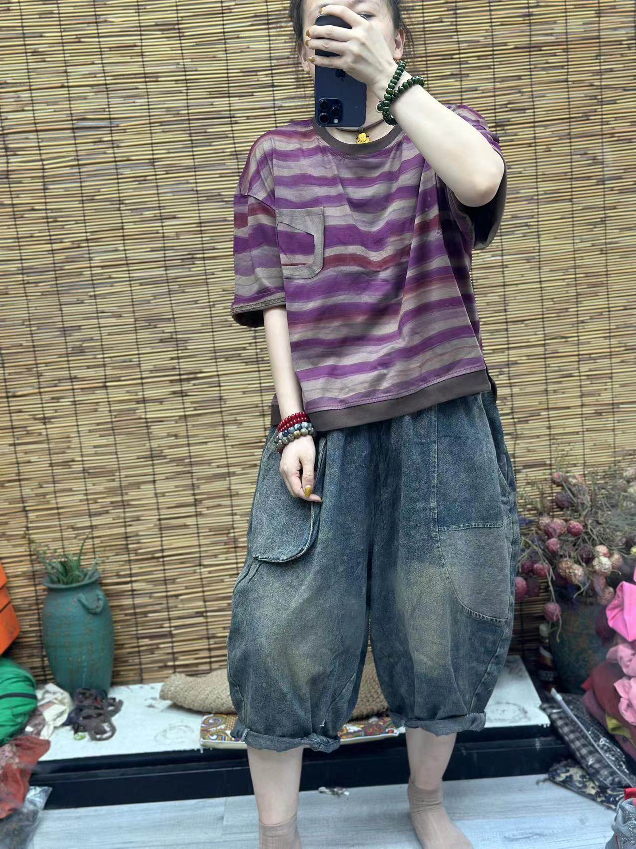 HY    横条做破贴布假口袋T恤