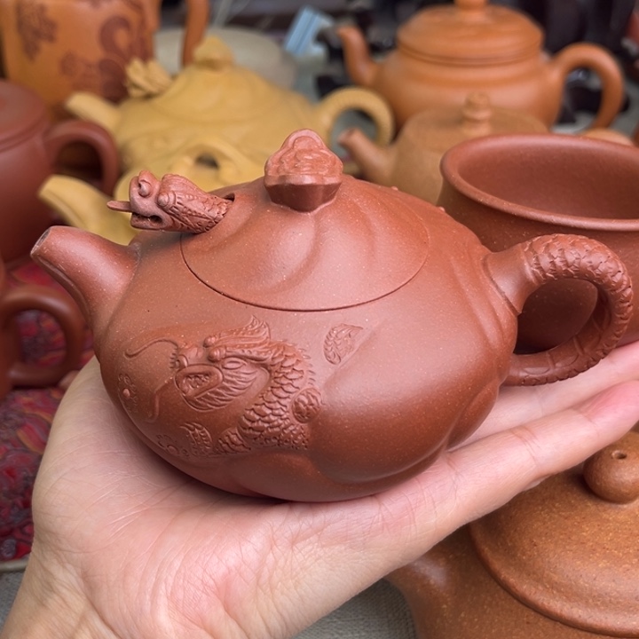 冬***哥茶壶紫砂原矿红皮龙鱼化龙精工半手220cc