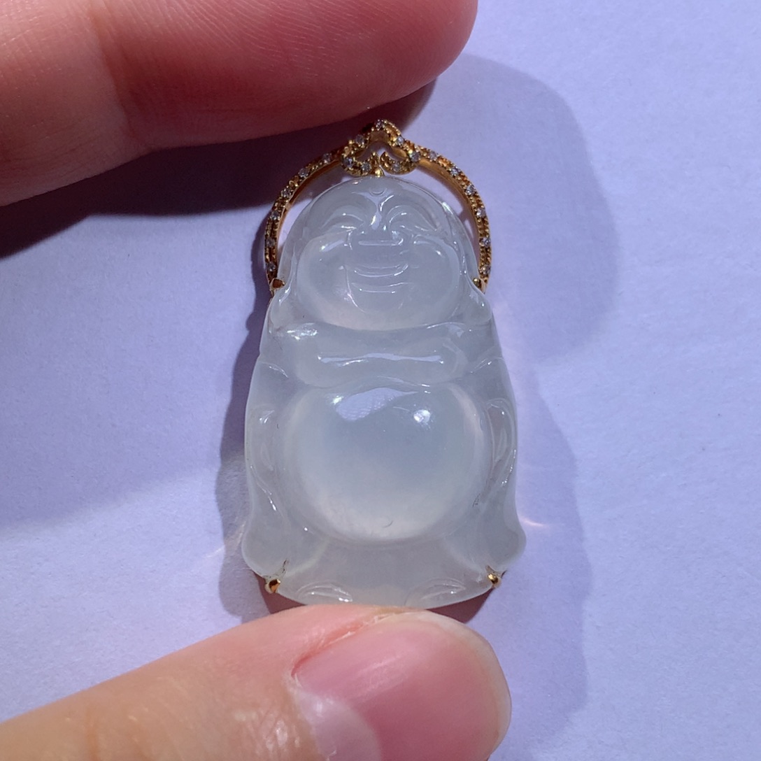 翡翠颈饰18K金镶嵌佛公