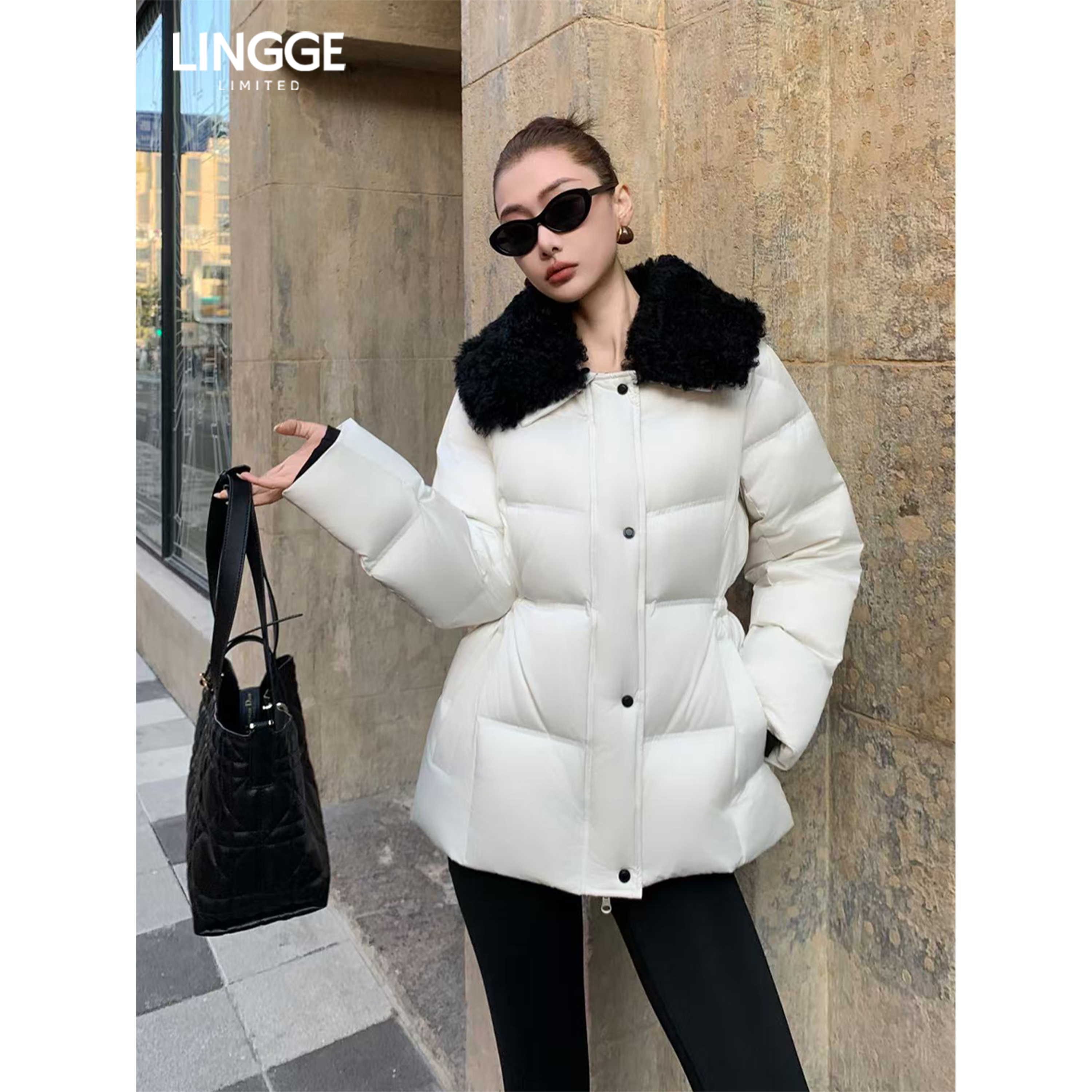 7589 芭莎羊毛领鹅绒服女大翻领收腰款