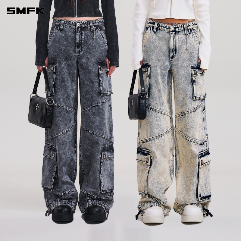 SMFK十字巨塔复古工装裤 PW003CT 户外中高腰水洗工装长裤
