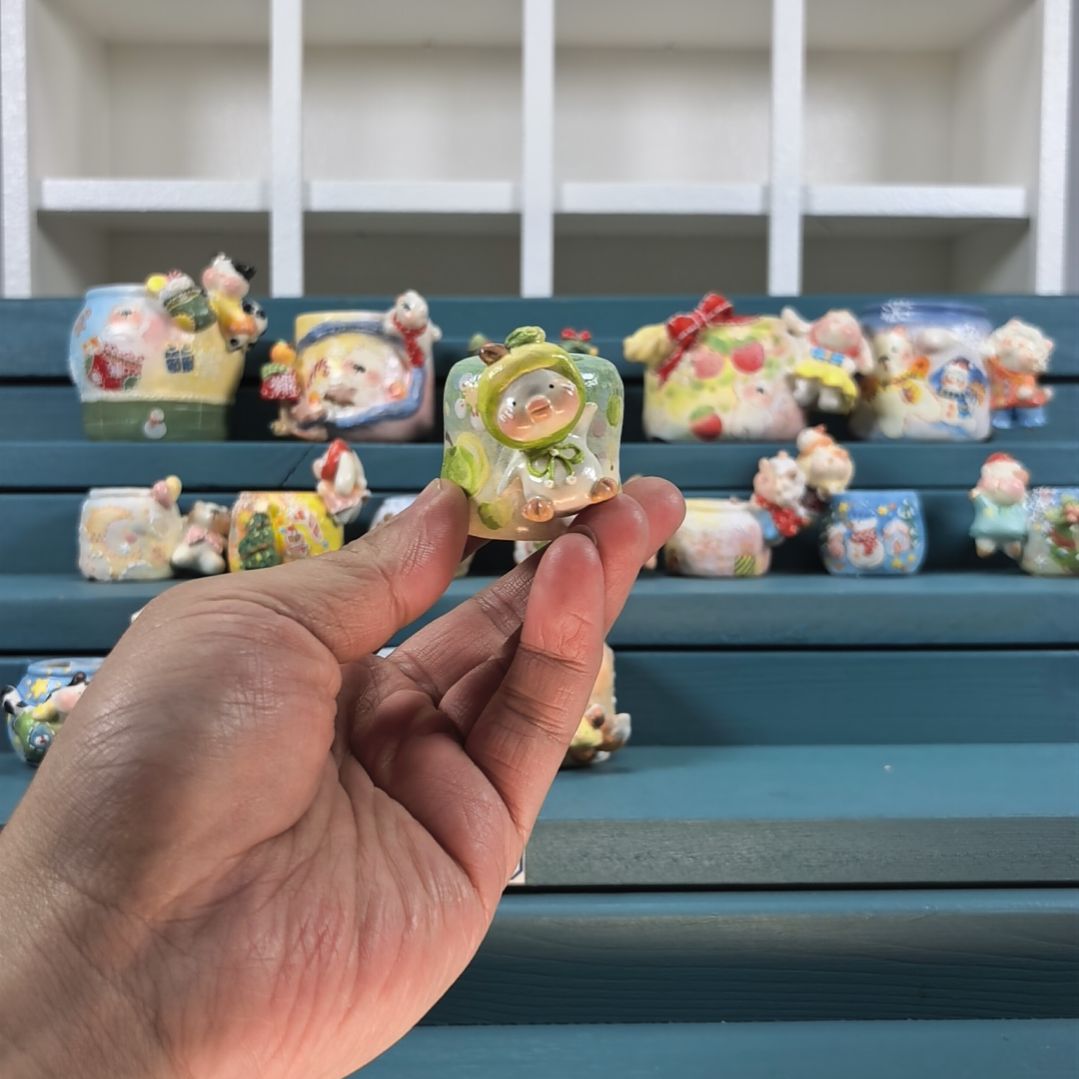 果****青苹果 小鸭子 手绘多肉花盆