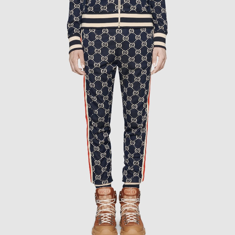 95新 GUCCI/古驰 4936/GUCCI 蓝色经典GG满印提花针织运动裤/XS码