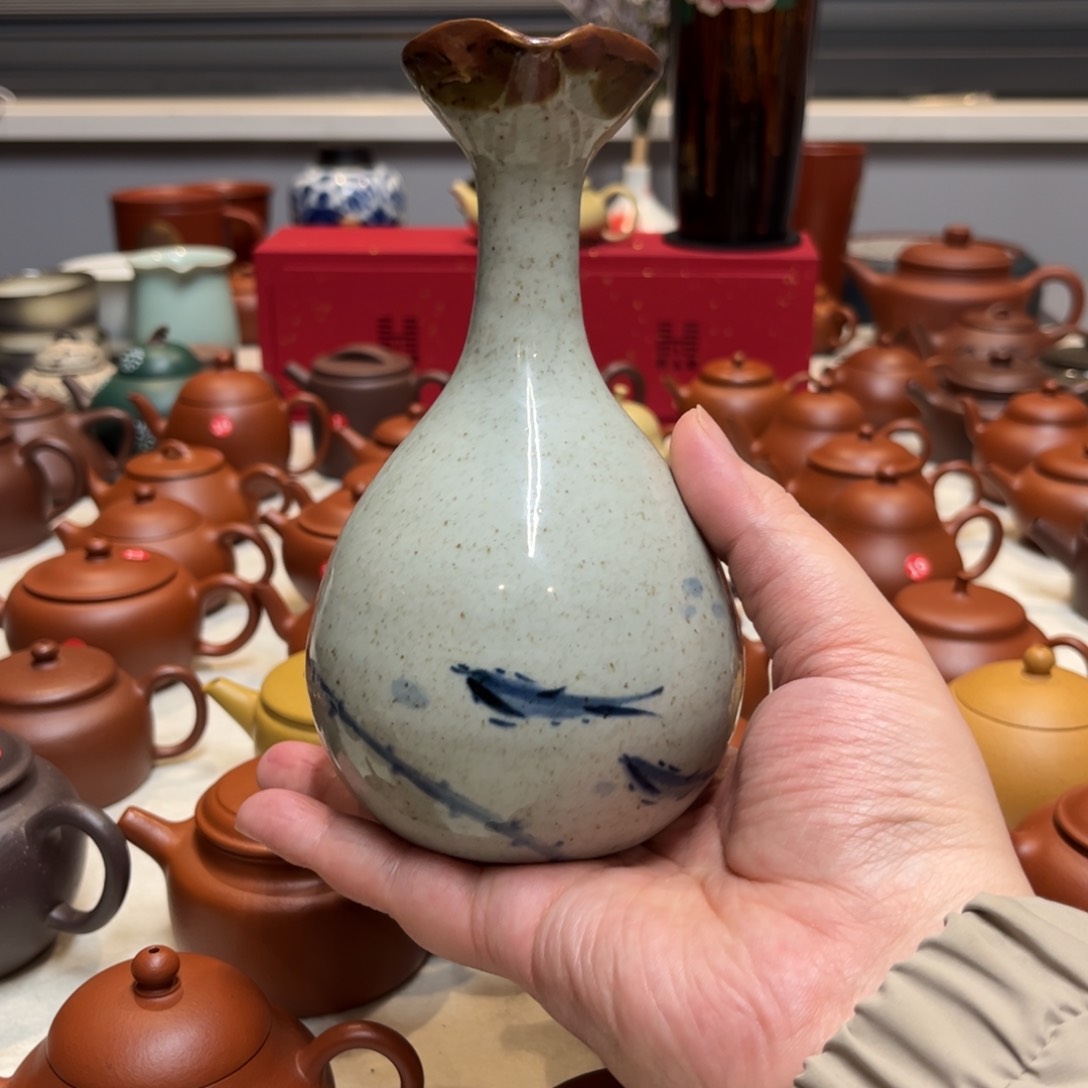 紫砂茶壶花瓶，茶叶墨绿釉