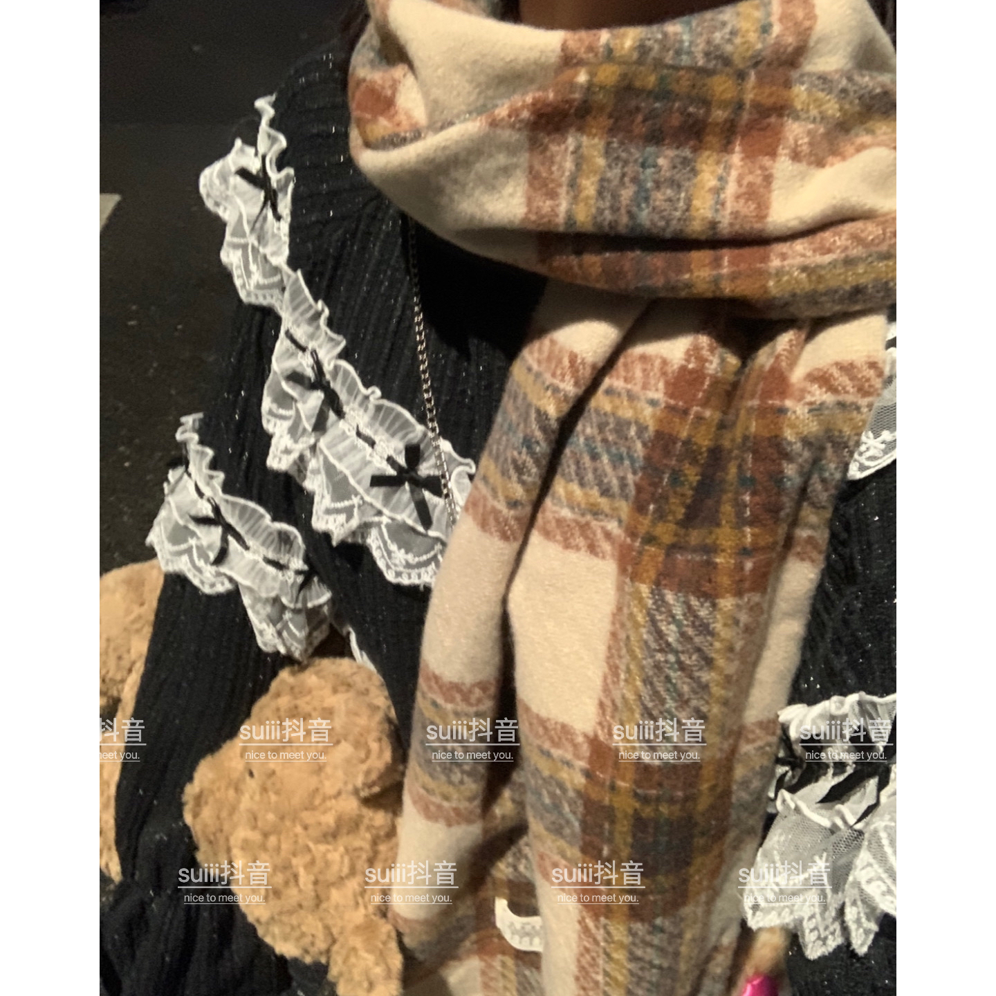 可做情侣款～韩版高级感格子围巾女秋冬加厚保暖披肩两用