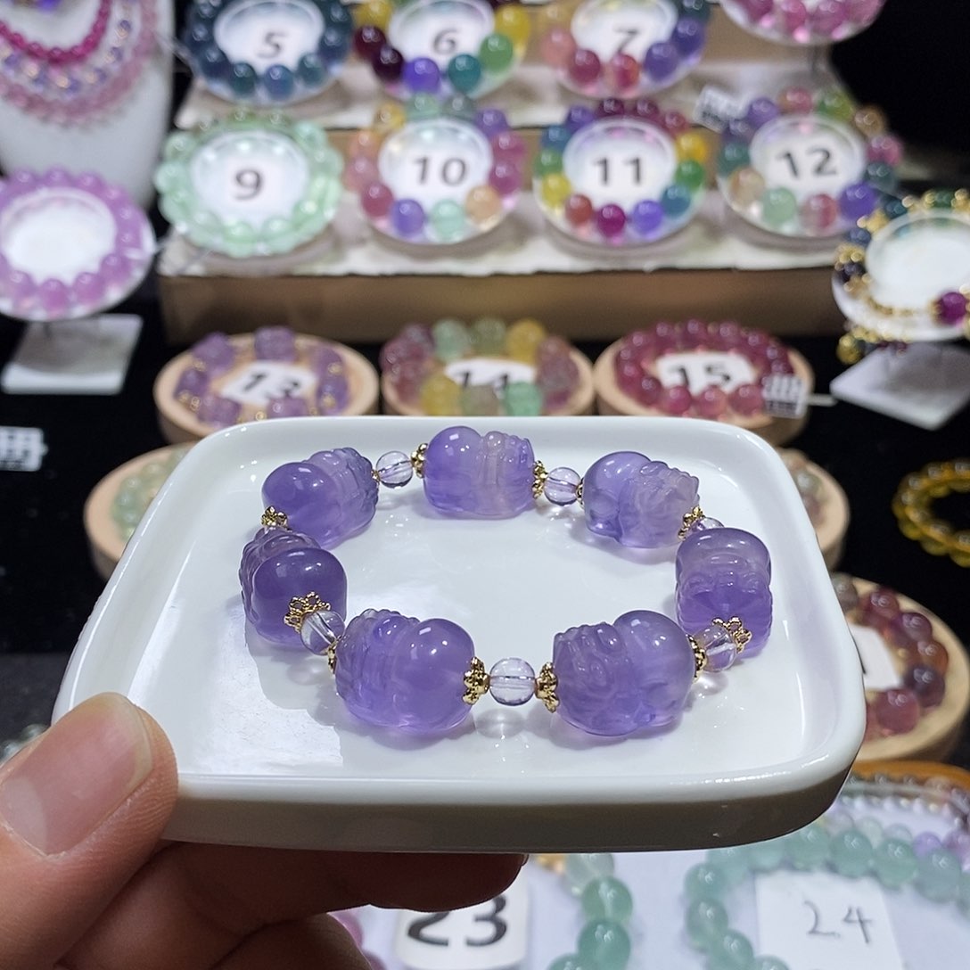 手链未镶嵌萤石紫色貔貅14mm