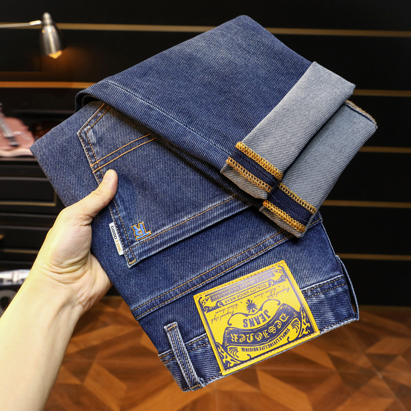 长裤秋冬拉链冬季蓝灰色男牛仔裤潮流水洗秋季休闲弹力时尚百搭