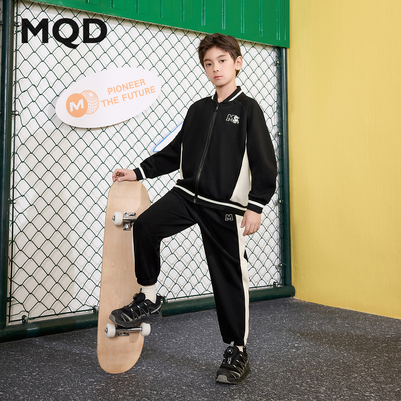MQD童装25春季新品街潮潮酷休闲运动棒球领外套卫裤套装9651W2204