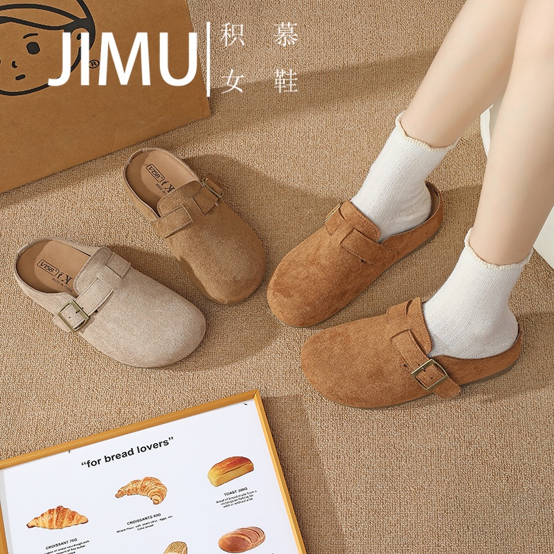 【积幕家】基础款2025秋季新款时尚百搭休闲软底带扣女士半托勃肯鞋