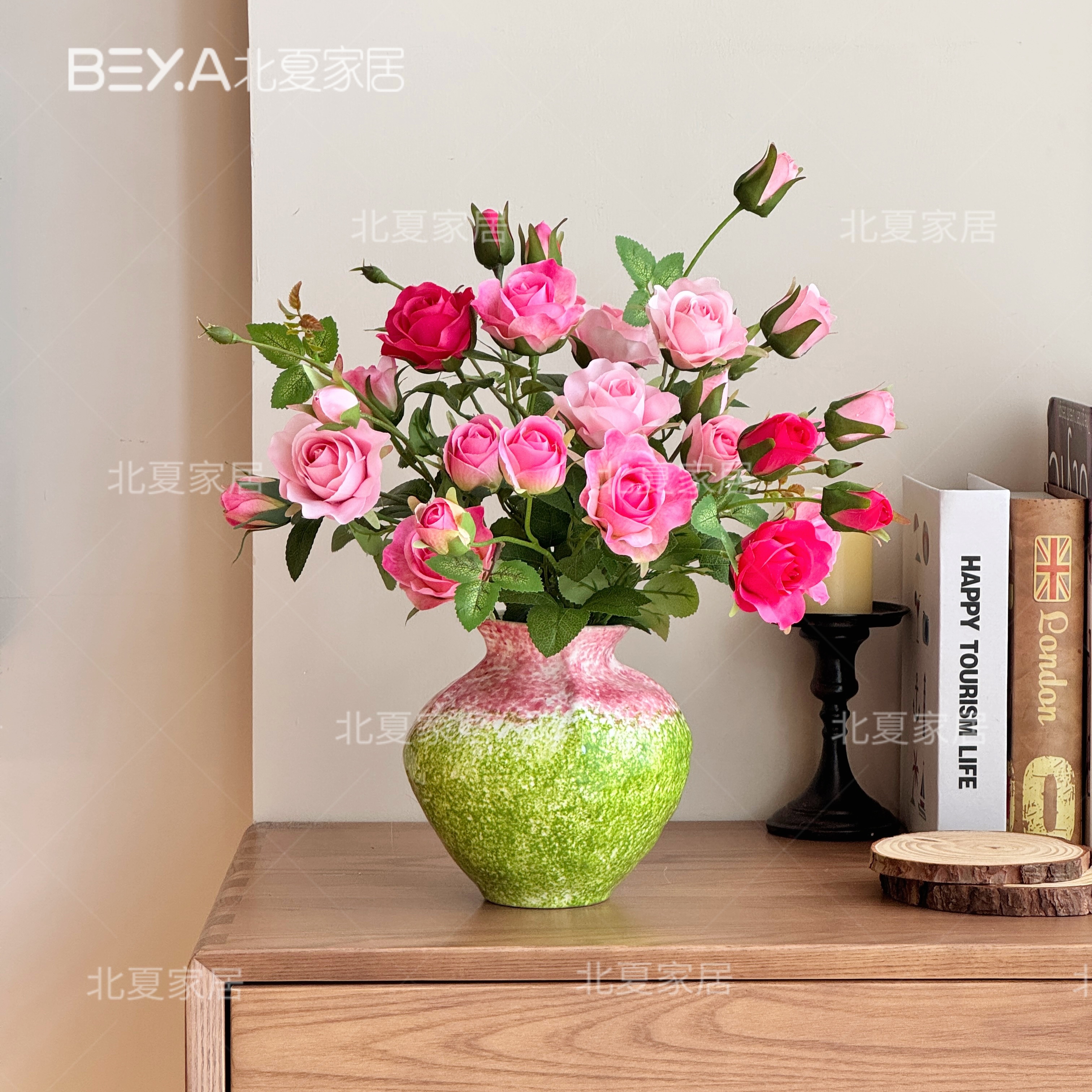 绚丽玫瑰假花仿真花摆件客厅插花绢花干花花束摆设客厅仿真花摆件
