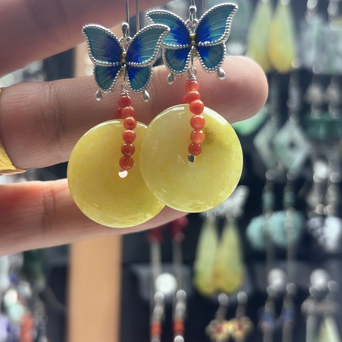 翡翠耳饰银S925镶嵌用****4