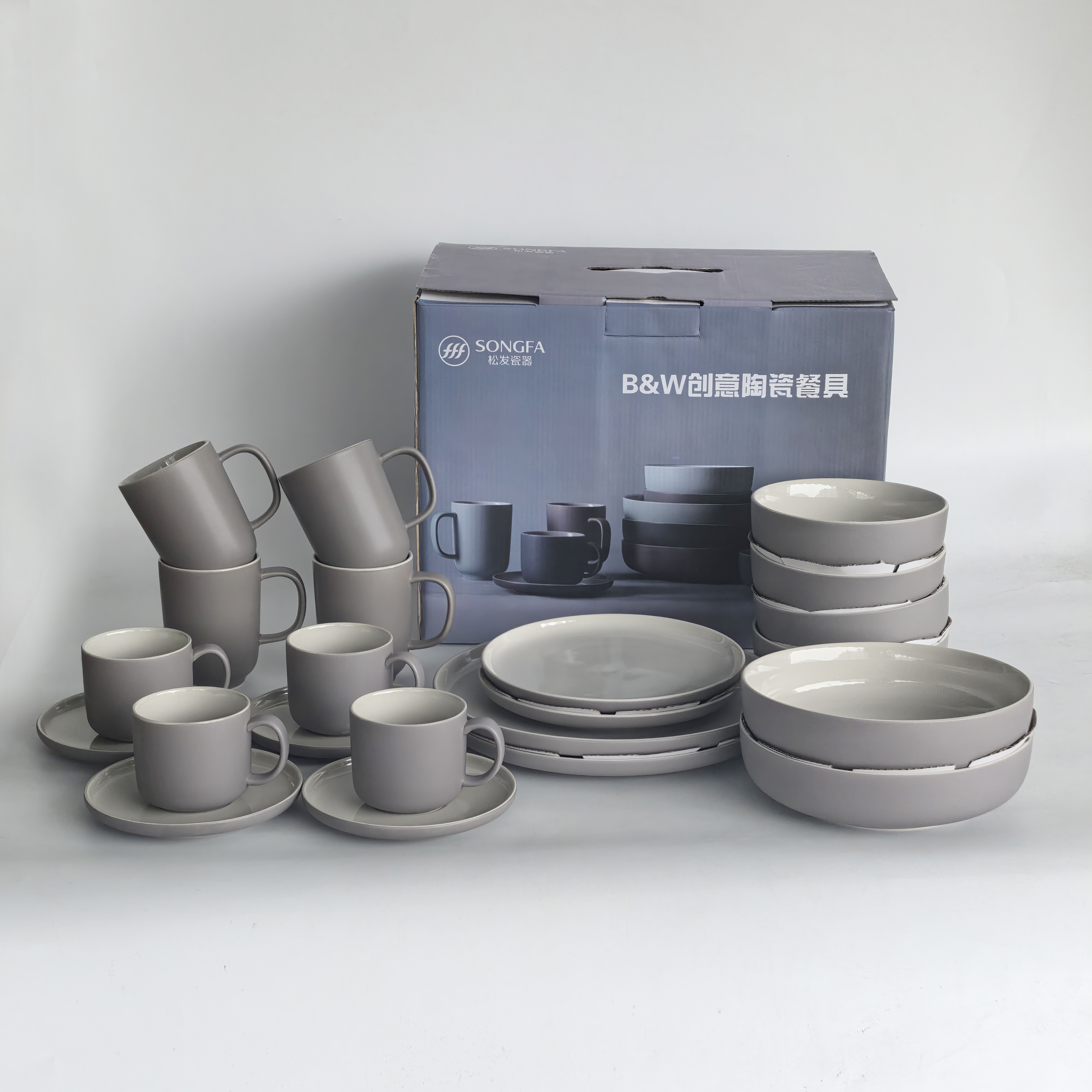 SONGFA陶瓷餐具套装家用碗碟咖啡杯水杯套装欧式22件套乔迁礼品
