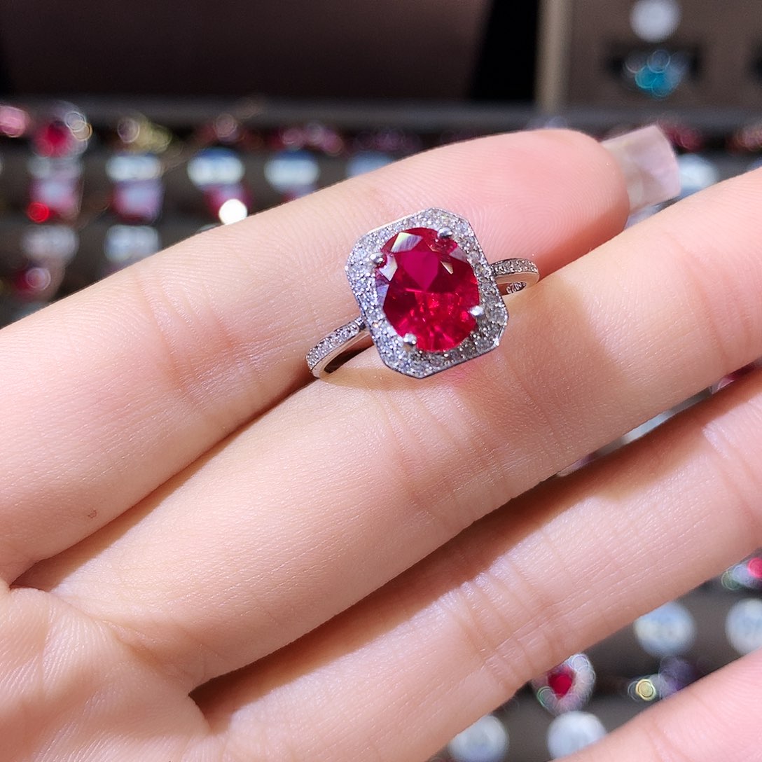 银S925镶嵌戒指红宝石白