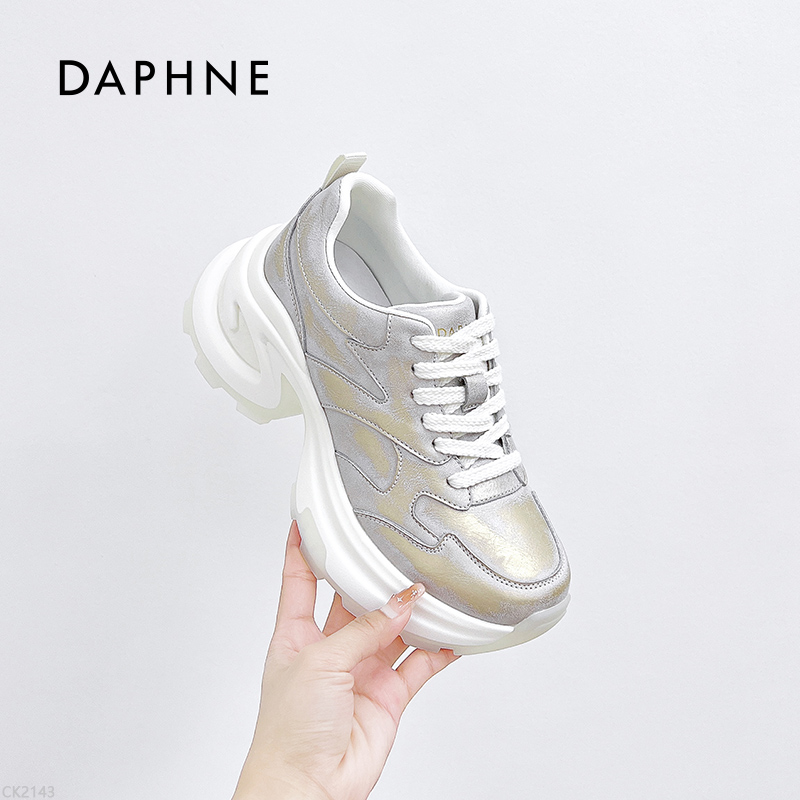 达芙妮小白鞋运动鞋时尚休闲鞋胶粘网面老爹鞋白色秋季夏季系带