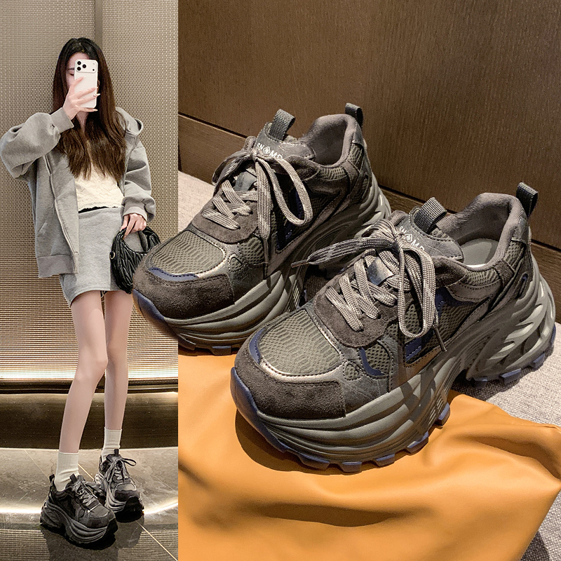 8.5厚底老爹鞋女2025秋冬新款百搭增高休闲鞋复古软底运动鞋单鞋