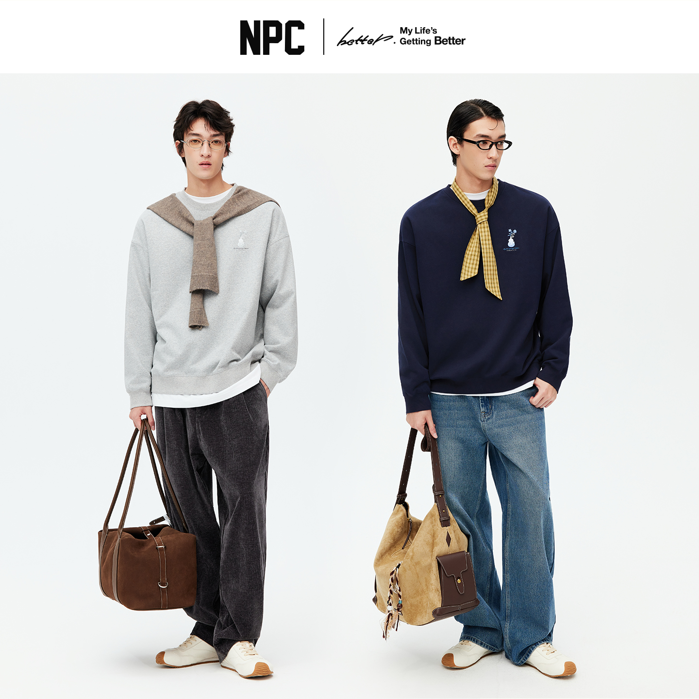 NPC潮牌【青花鹤福】系列果冻胶印花圆领卫衣情侣宽松秋NP59ST01