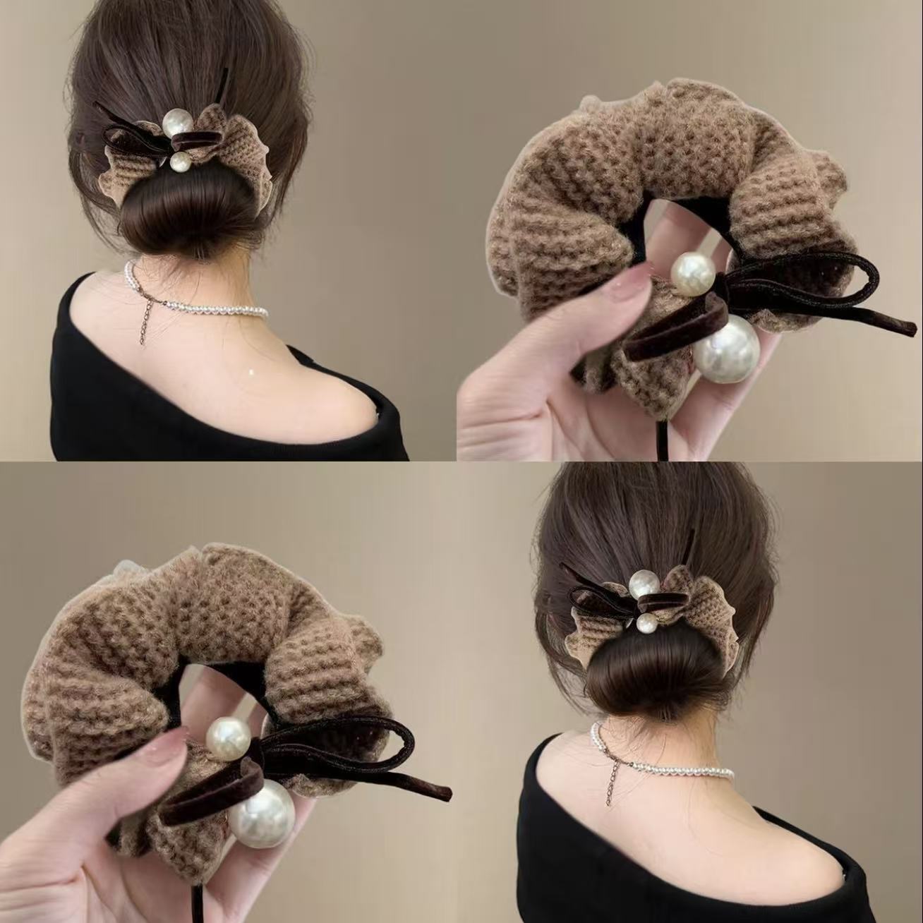 毛线珠珠蝴蝶结大肠发圈女韩系扎头皮筋头绳新款秋冬发绳