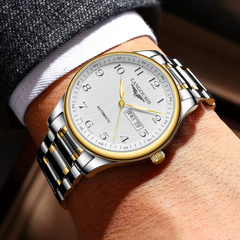 【专柜正品】九代金名匠系列自动镂空高端夜光防水双日历男士手表J