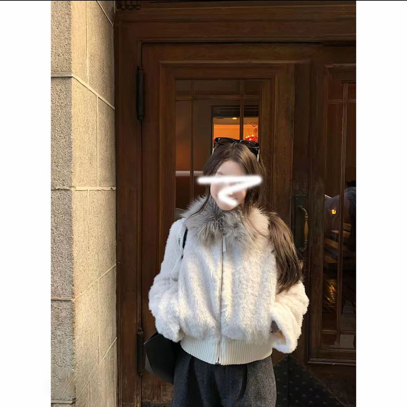 8953# “冬日暖阳”冬季大毛领短款羊羔毛外套女秋冬2025新款保暖