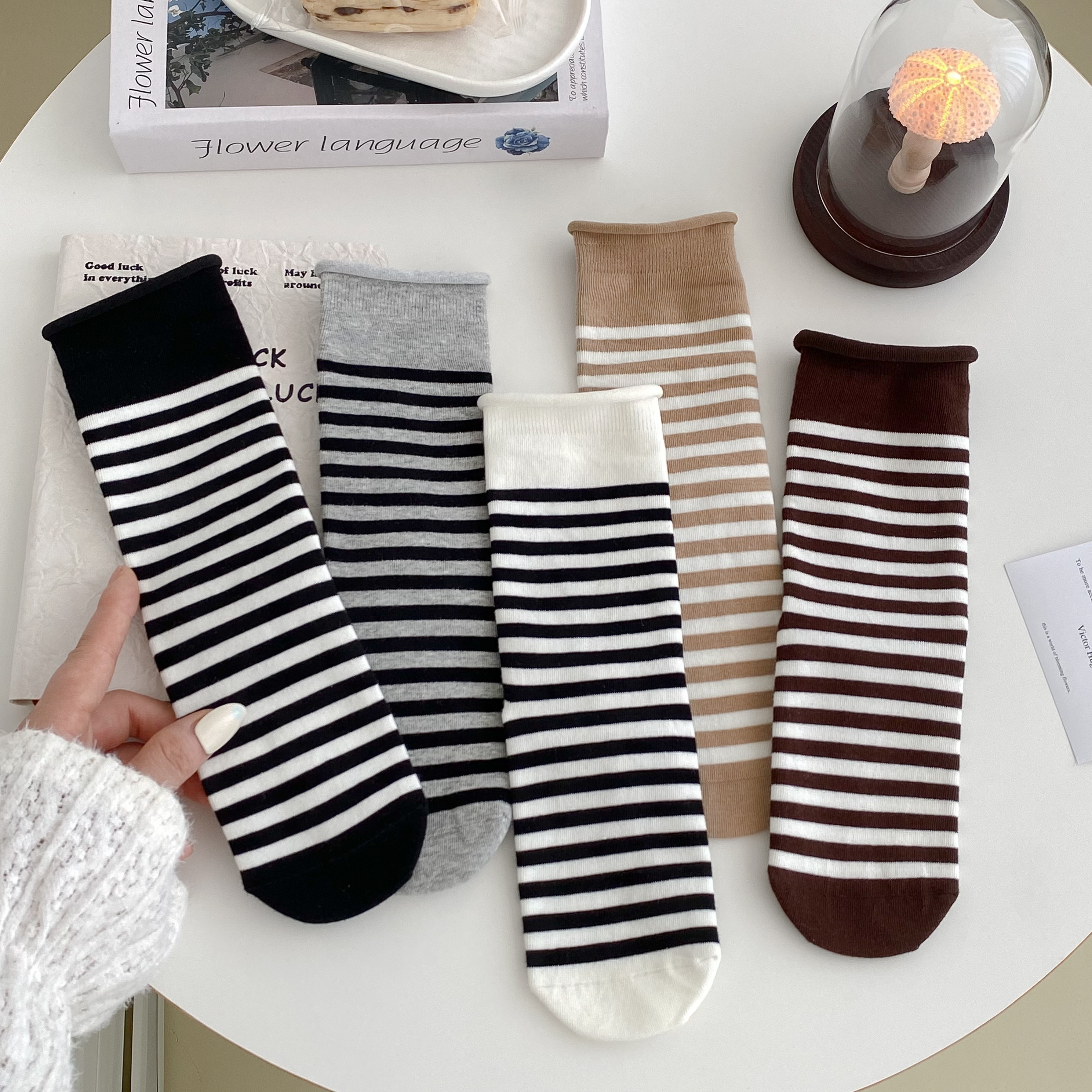 【有木socks】秋冬女士条纹中筒堆堆袜舒适百搭