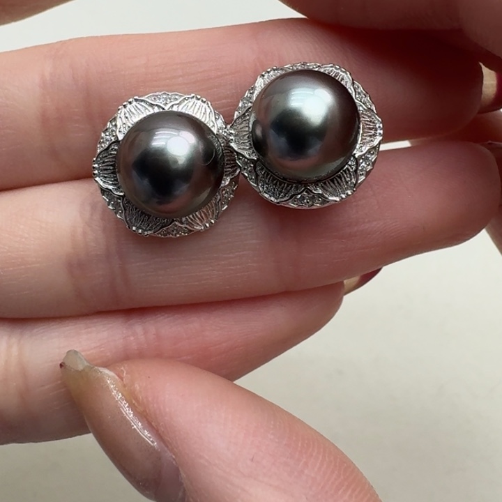 海水珍珠耳饰银S925镶嵌