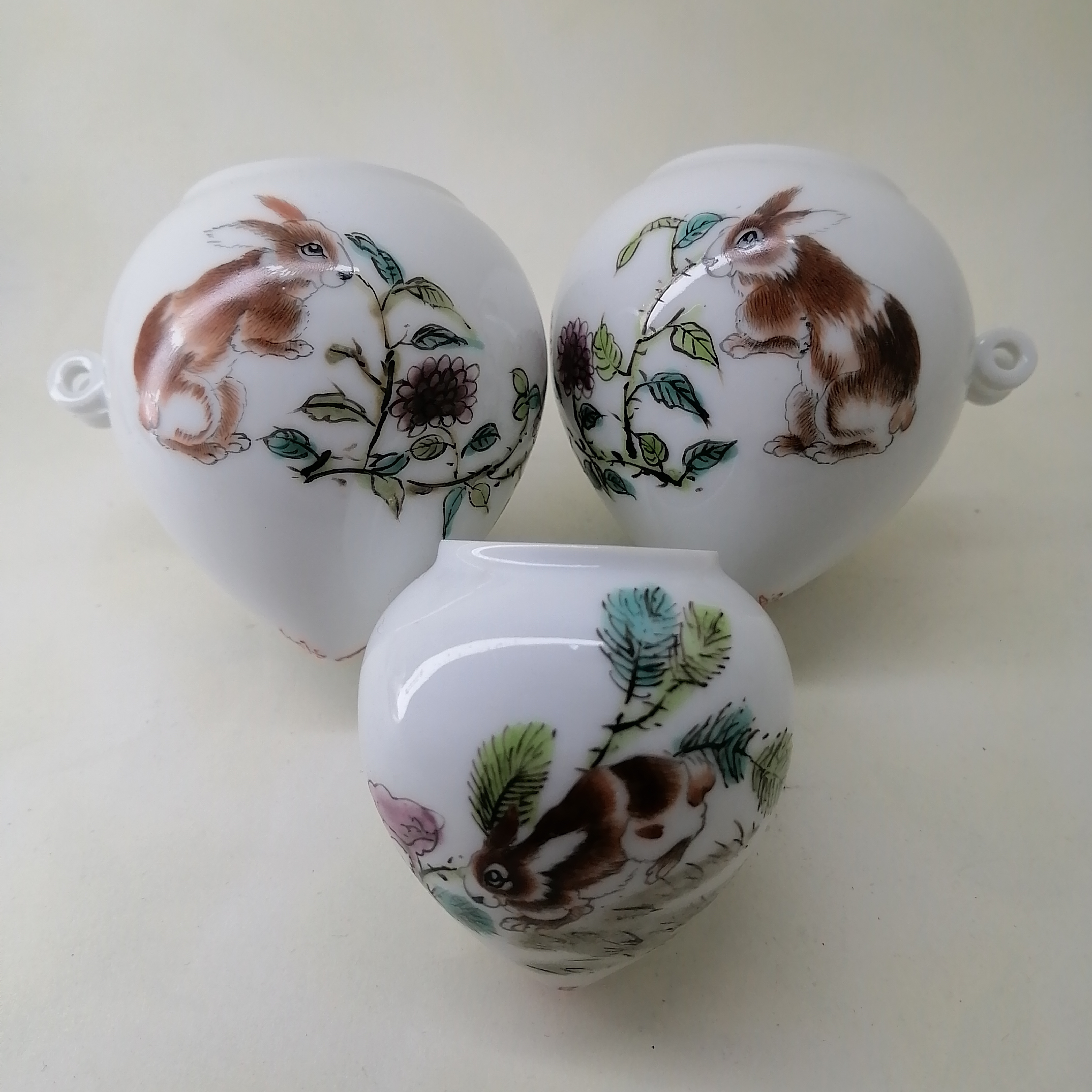 民德堂景德镇手绘兔子陶瓷画眉罐釉口鸡心杯鸟食罐鸟笼配件喂食具